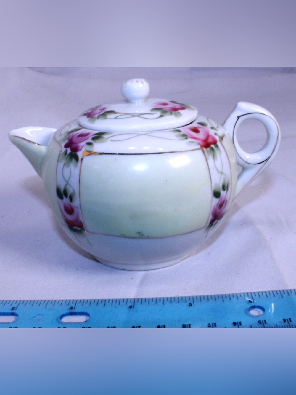 Antique Nippon Hand Painted Porcelain Teapot Pink Roses Gold Gilt Trim Vintage